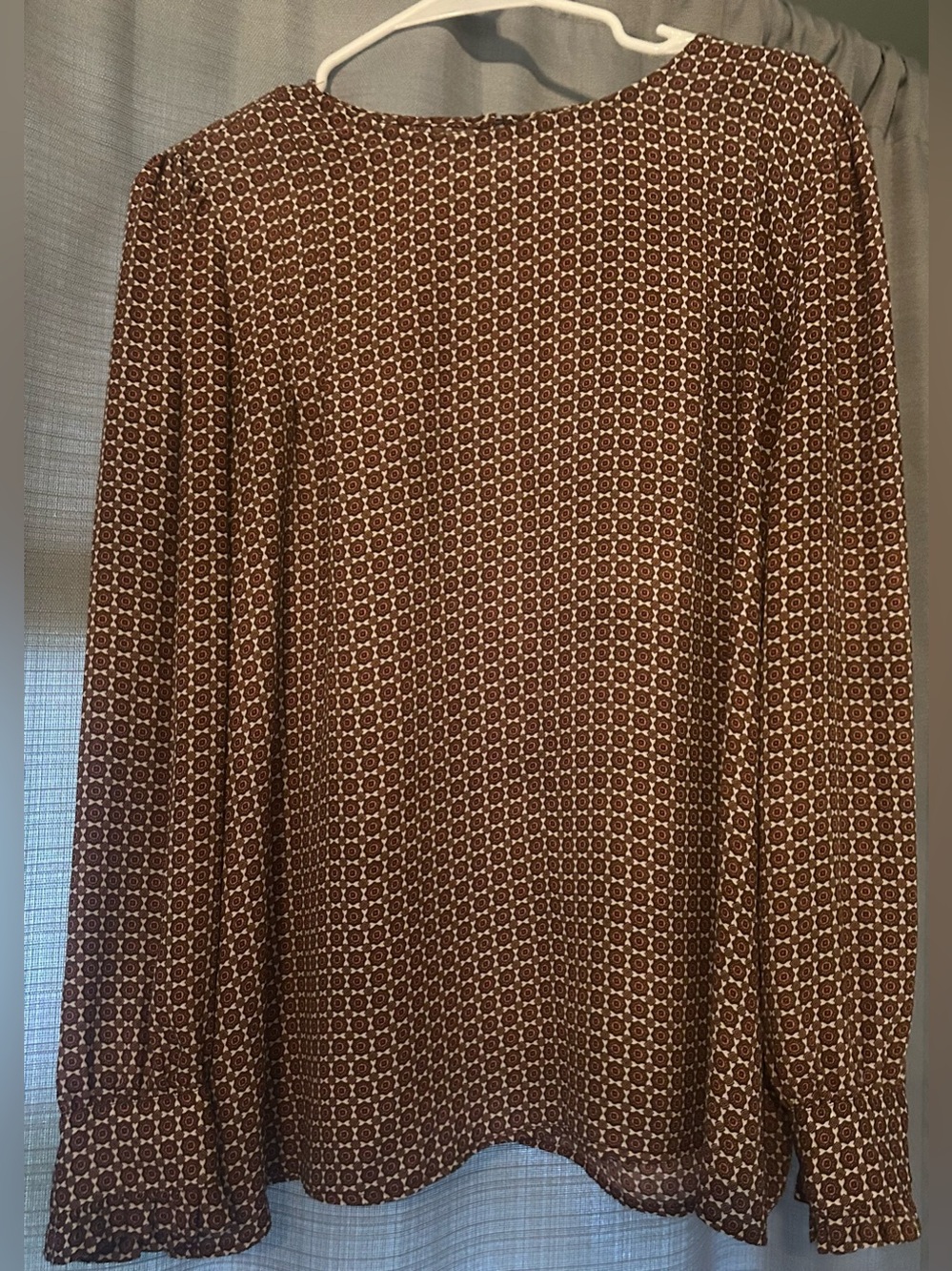 LOFT Brown and Cream Geometric Print Blouse